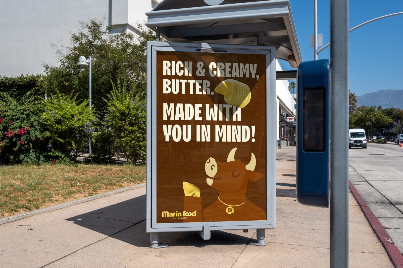 Urban Downtown Bus Stop Mockup on Street PSD